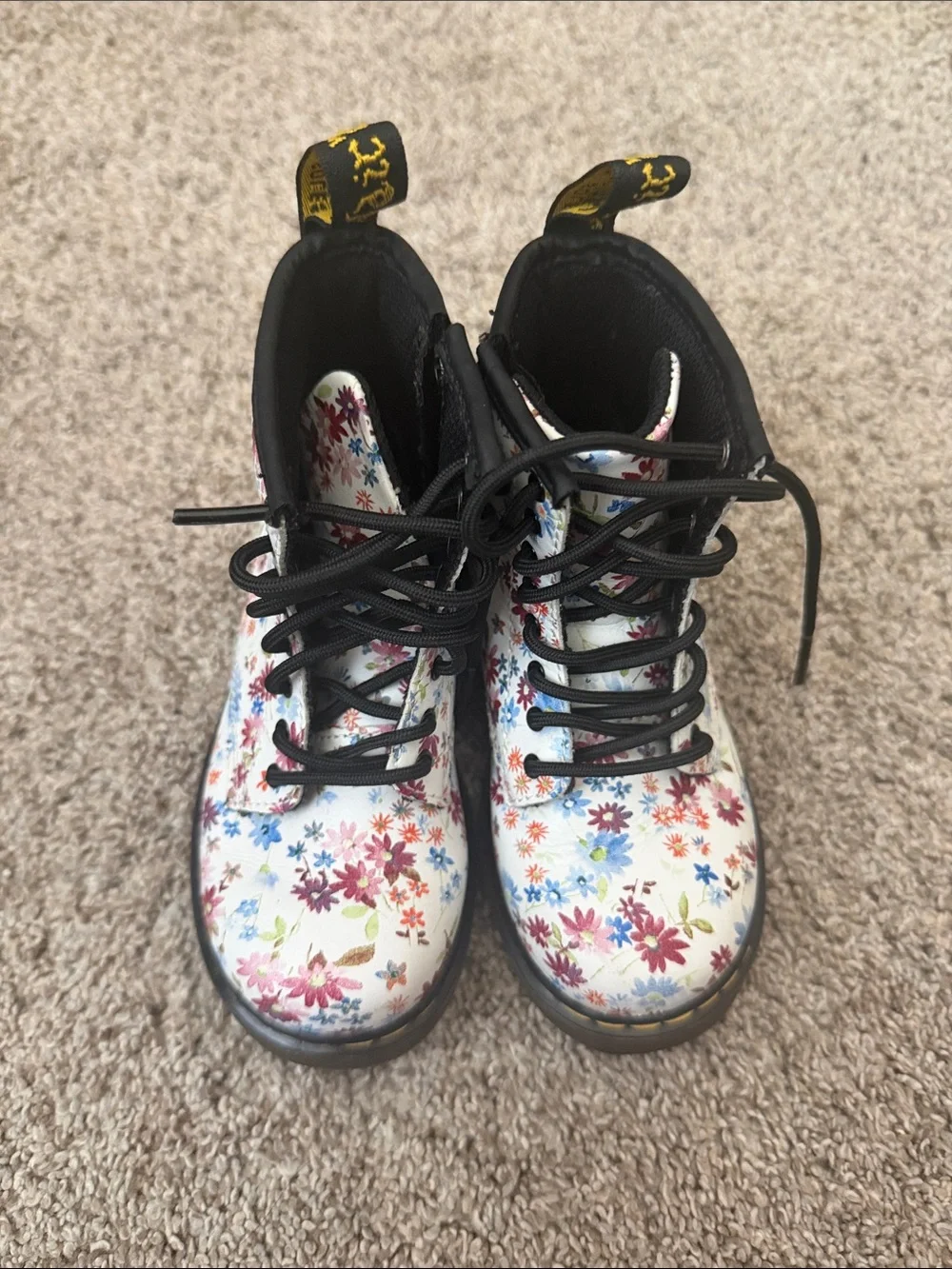 Dr. Martens White Floral Lace-Up Kids Boots